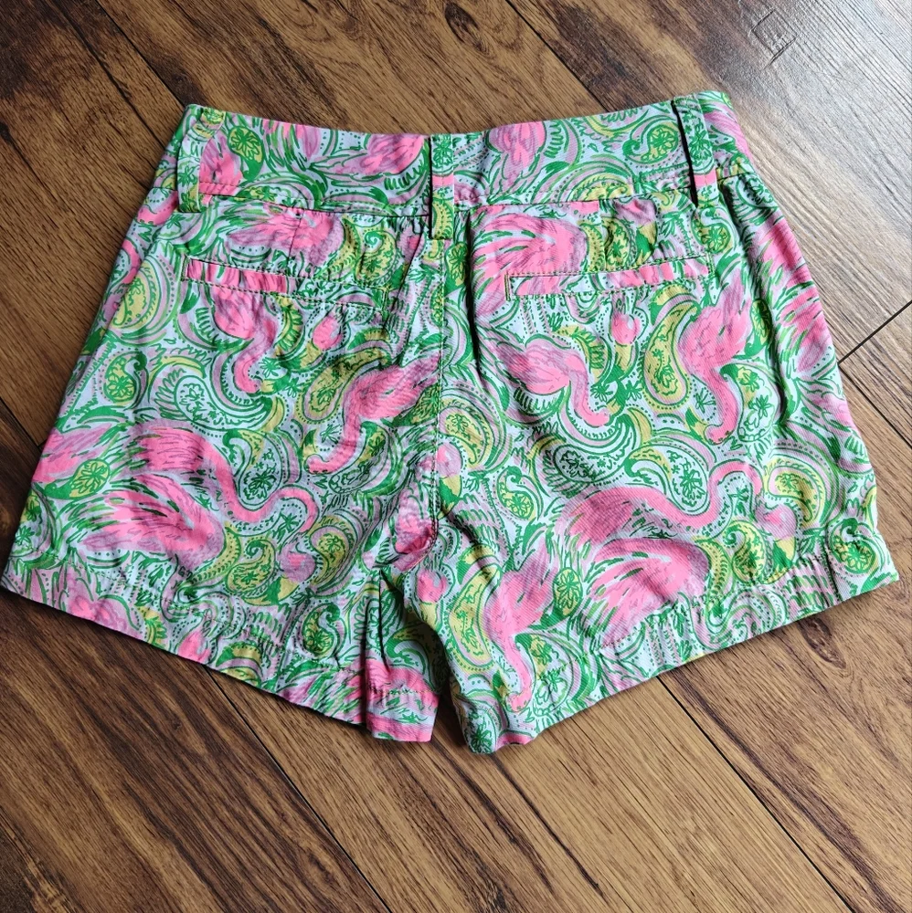 Lily Pulitzer Callahan Shorts Hot Wings Print Flamingo Paisley Womens 000 Cotton